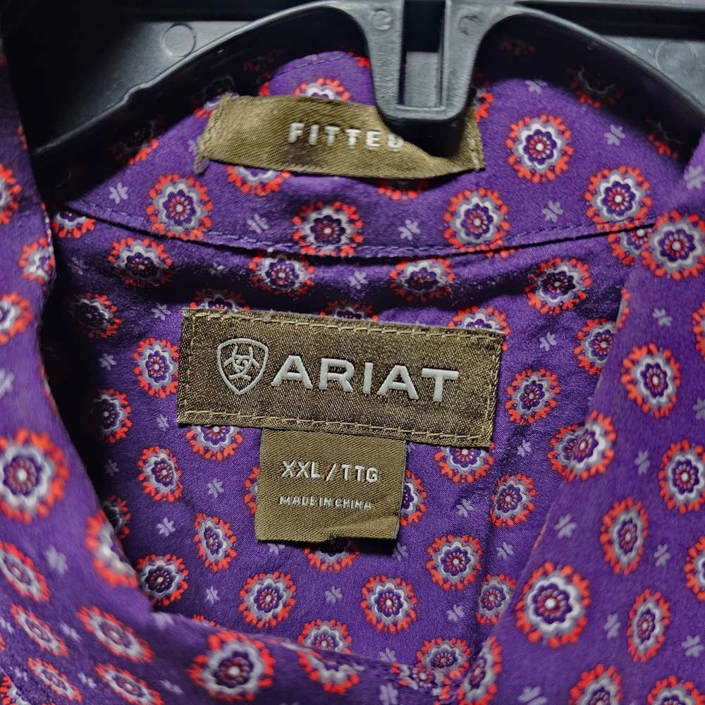 Ariat Mens XXL Fitted Purple Medallion Print Cotton Western Button Down Shirt
